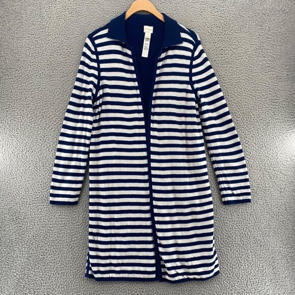 Chicos Sweater Womens 1 US Medium Blue Striped Cardigan Reversible Open Front - Picture 1 of 10